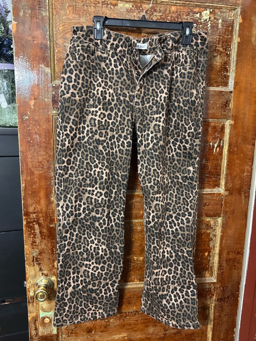 Leopard Print Wide-Leg Jeans in Brown by No Brand
